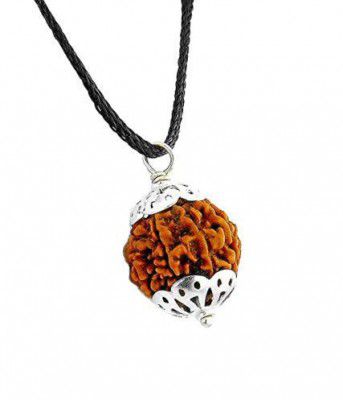 RUDRADIVINE Certified 5 Mukhi Nepali Rudraksha Brown Silver Plated Pendant for Men and Women