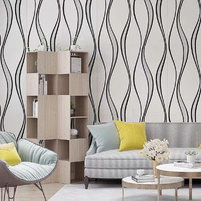 RUDVED 3D PE Foam self Adhesive Brick Design Wall Stickers (Black Wave, 1)