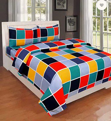 Ruh Rose 100% Poly Cotton Double Bed Sheet for Double Bed with 2 Pillow Covers Set, Queen Size 90x90 inch and Pillow Cover Size 16x26 inch Bedsheet Series, 180 TC, 3D Printed Pattern (Multi 9)