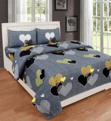 Ruh Rose 100% Poly Cotton Double Bed Sheet for Double Bed with 2 Pillow Covers Set, Queen Size 90x90 inch and Pillow Cover Size 16x26 inch Bedsheet Series, 180 TC, 3D Printed Pattern (Multi 19)