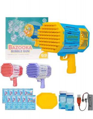 Ruhani Bubble Gun 69 Holes with Lights, Bubble Solution, Bubble Machine Gun for Kids Adults,Rechargeable(Multi Colour)