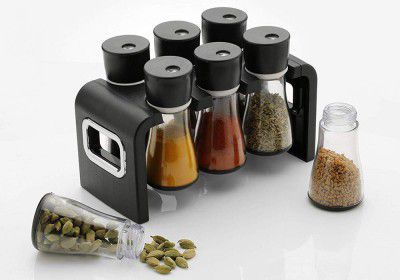 Ruhi Exports Premium Multipurpose Revolving Plastic Spice Rack Masala Organiser - 6 Pcs Set