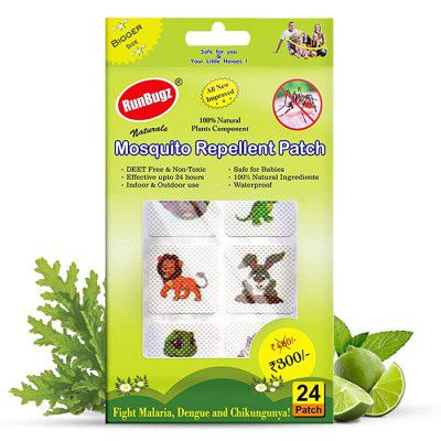 Runbugz Mosquito Repellent Patches for Babies, Cute Animal Patch (Green, 24 Patches)