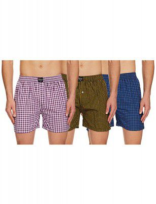 Rupa Frontline Mens Checkered Boxers (Color & Print May Vary) (WOV P3 Combo 1_Assorted_Large)
