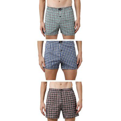 Rupa Jon Checked Boxer Shorts for Men | Pack of 3