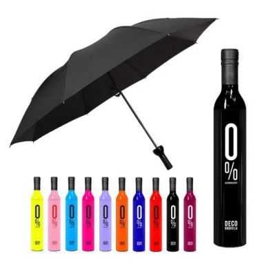 RUSAAHi Stylish Windproof Double Layer Small Lightweight Folding Portable Wine Umbrella with Bottle Cover 