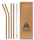 Rusabl Pack of 4 Stainless Steel Straws with Cleaning Brush for Kids & Adults, Reusable Metal Straws, Paper Packaging Cutlery (2 Straight & 2 Bent, Copper)...