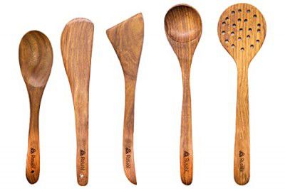 Rusabl (Pack of 5) 100% Pure Premium Sheesham Wooden Spatulas, Kitchen Tools Non-Toxic Polish, Heat Resistant