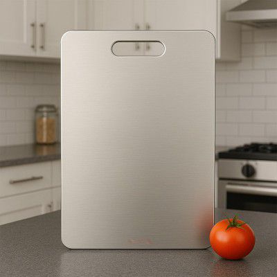 RUSHIL WERE Rectangle Stainless Steel Chopping Board for Kitchen | Round Edge | Large | 31 x 21 cm