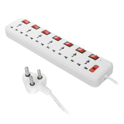 Rushiseera 7 Socket Extension Board 6 Ampere with Switches Fuse LED Indicator and 3 Metre Wire