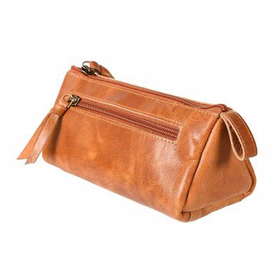 RusticVintage Genuine Leather Pencil Boxes Pencil Case Simple Pencil Bag Gray Pen Case Office School Supplies for Kids Students Adults Pencil Bags with Zipper Pencil Storage Bag Pen Holder
