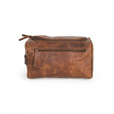 RusticVintage Travel Hanging Toiletry Bag for Women and Men, 100% Leather Toiletries Organizer, Water-Resistant Bathroom Shaving Kit for Cosmetics, Makeup Case (Medium, Brown)