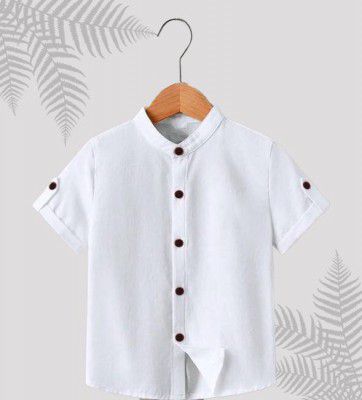 RUTABO Boys Regular Fit Solid Mandarin Collar Casual Shirt