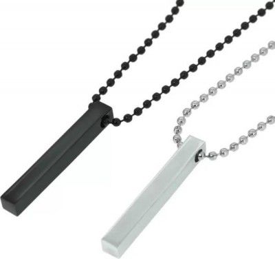 RV jewels  Stylish Silver- Black 3D Vertical Bar Cuboid Stick Locket Pendant Necklace Alloy