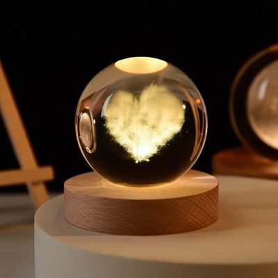 Rylan 3D Love Heart Crystal Ball Night Lamp,Creative Engraved Crystal Ball Night Light, (Love Heart)(Warm White)