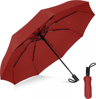Rylan Automatic Open Travel Umbrella With Wind Vent - Large Windproof for Men, Women, Girls - Big Size for Rain Protection (Red)