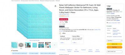 Rylan Self-Adhesive Waterproof PE Foam 3D Wall Panels Wallpaper Sticker (70 x 77cm, Appx. 5.8Sq Feet)-1 Piece