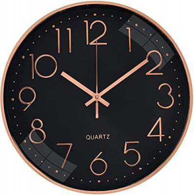 Rylan Wall Clock 12" Silent Quartz Decorative Latest Wall Clock Non-Ticking Classic Clock Battery Operated Round Easy to Read for Room/Home/Kitchen/Bedroom/Office/School.- (Rose Black)