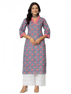 rytras Women's Cotton Printed Straight Kurta
