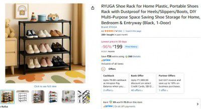 RYUGA Shoe Rack for Home Plastic (Black, 1-Door)