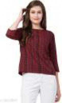 SAAKAA  Casual Regular Sleeves Striped Women Black, Maroon Top