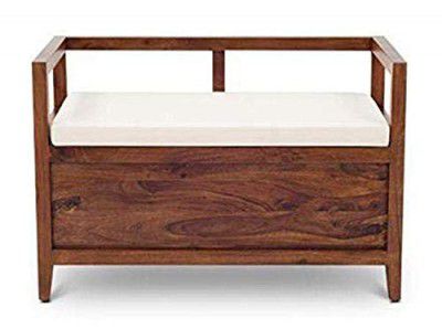 SAAMENIA FURNITURES Solid Sheesham Wood Armrest Bench Furniture Set with Storage and Cushions (Honey Finish, Queen)