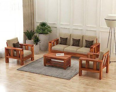SAAMENIA FURNITURES Solid Sheesham Wooden 5 Seater Sofa Set for Living Room Furniture - Chocolate Brown Finish (3+1+1)
