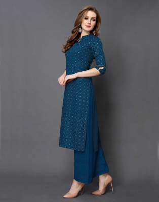 SAARA Women Printed Rayon Straight Kurta (Dark Blue)