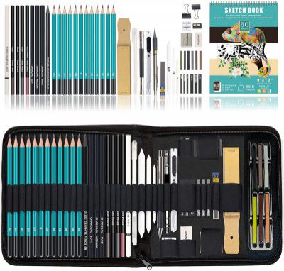 Sabahz Trading Kalour Sketching Drawing Kit(50 Pieces) - 9 X 12 Sketch Pad - Premium Graphite, Charcoal, Pastel, and Drawing Tools - Art Supplies for Sketching Shading - Gift for Artist Adults Beginne