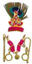 SacredKart, Laddoo Gopal Ji, Ornaments, Sringar, Peacock Mukut, S2TM3, Pink, Size 0-3...