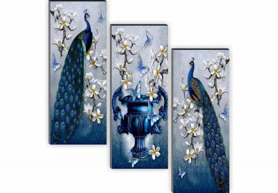 SAF 6 MM MDF Peacock Designer Self Hanging Adhesive Digital Reprint 15 inch x 18 inch Painting SANFJ94-Multicolour