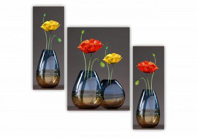 SAF 6 mm MDF UV Textured Multi Effect Floral Paintings Frame - SANFJM32427 (Multicolour, 12 Inch x 18 Inch) - Set of 3