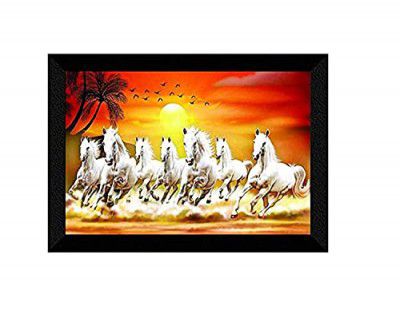 SAF 7 Running Horses at Sunrise Vastu UV Textured Multi-Effect Framed Animals Painting (Multicolour, AANFM173, 20 x 14 inch)