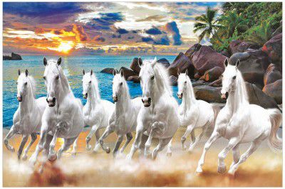 SAF 7 Running Horses Vastu Religious UV Coated Poster POSTERM51