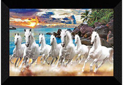 SAF 7 Running Horses Vastu UV Teatured Digital Reprint Framed Painting (11 inch X 14 inch) SANFK51