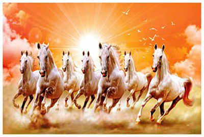 SAF 7 Running Horses Vastu UV Textured Wall Painting for Home Decoration, Office, Gym, College Wall decoration Painting 12 Inch x 18 Inch MDF1439