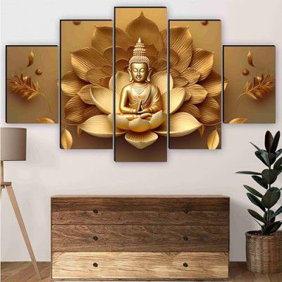 SAF Buddha Paintings for Wall Decoration - Set Of Five, 3d modern art Painting for Living Room Large Size with Frames for Home Decoration, Hotel, Office 76.2 cm x 45 cm SANFPNLS35459