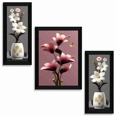 SAF flower pot wall painting for Wall Decoration - Set Of 3, 3d modern art Painting for Living Room Large Size with Frames for Home Decoration, Hotel, Office Paintings 61 cm x 36 cm SANFS36037