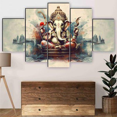 SAF Ganesha Paintings for Wall Decoration - Set Of Five, 3d modern art Painting for Living Room Large Size with Frames for Home Decoration, Hotel, Office 76.2 cm x 45 cm SANFPNLS35470