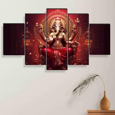 SAF Ganesha Paintings for Wall Decoration - Set Of Five, 3d modern art Painting for Living Room Large Size with Frames for Home Decoration, Hotel, Office 76.2 cm x 45 cm SANFPNLS35480