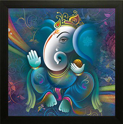 SAF Ganesha UV Coated Framed Religious Painting For Home Decorative (12 inch X 12 inch, Multi)