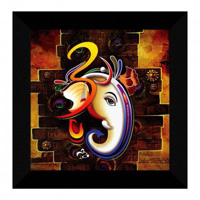 SAF Ganesha UV Coated Home Decorative Gift Item Frame Painting 12 inch X 12 inch SANFO89 (Multicolor)