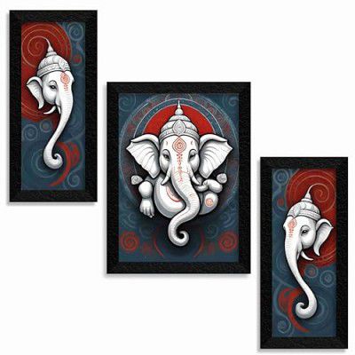 SAF ganesha wall painting for Wall Decoration - Set Of 3, 3d modern art Painting for Living Room Large Size with Frames for Home Decoration, Hotel, Office Paintings 61 cm x 36 cm SANFS36038