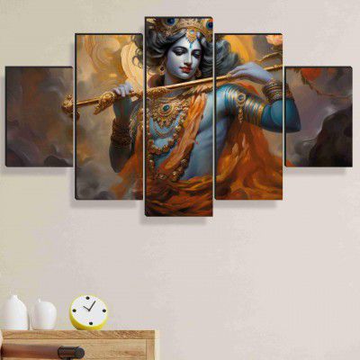 SAF krishna Paintings for Wall Decoration - Set Of Five | 76.2 cm x 45 cm SANFPNLS35473