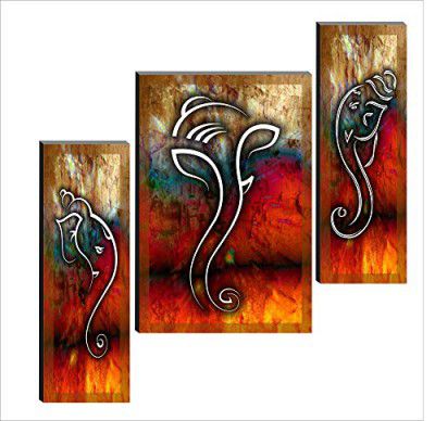 SAF paintings 6MM Ganesha Set of 3 Panel Digital Reprint 12 Inch X 18 Inch Painting SANFJM1004