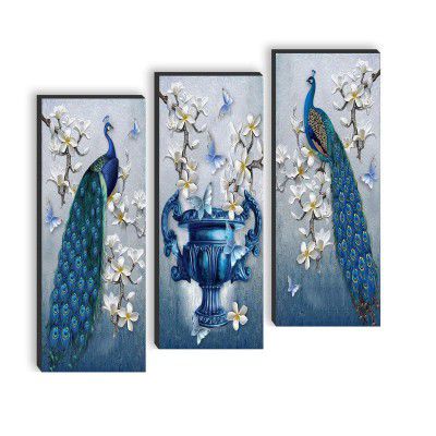 SAF paintings SANF-SJ94 set of 3 Peacock And Flower Pot UV textured self-adhesive wall painting for home decoration