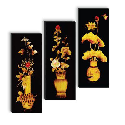 SAF paintings set of 3 Flower Pot And Flower UV textured self adeshive wall painting for home decoration SANF-SJ25