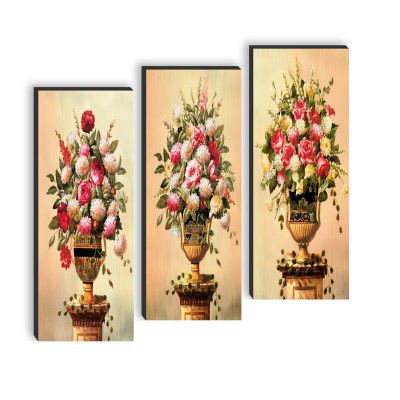 SAF paintings set of 3 Flower Pot UV textured self adeshive wall painting for home decoration SANF-SJ153