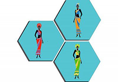 SAF paintings Set of 3 Hexagon modern art MDF Board UV Textured Painting 17 Inch X 17 Inch SANFHXS30408