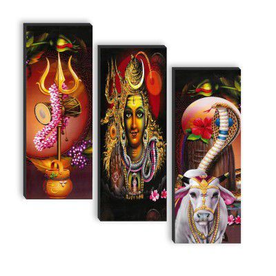 SAF paintings set of 3 Lord Shiva UV textured self adeshive wall painting for home decoration SANF-SJ192PTM